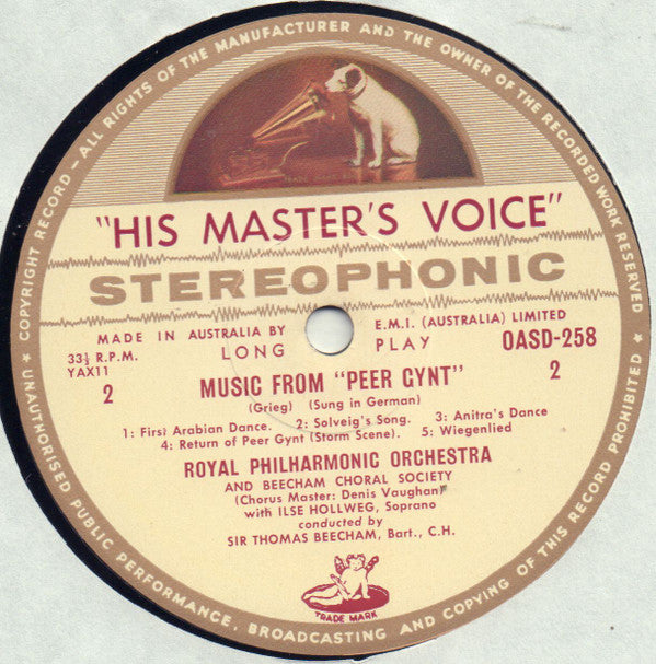Edvard Grieg - Sir Thomas Beecham / Royal Philharmonic Orchestra / The Beecham Choral Society With Ilse Hollweg : Music For Peer Gynt (LP, RE)