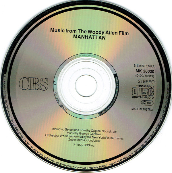 George Gershwin - New York Philharmonic Conducted By Zubin Mehta With Gary Graffman : Music From The Woody Allen Film "Manhattan" (CD, Album)