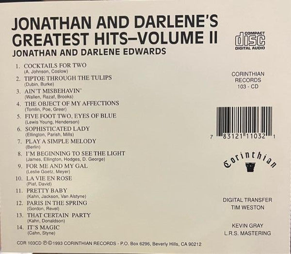 Jonathan And Darlene Edwards : Jonathan And Darlene's Greatest Hits - Volume II (CD, Comp, RP)
