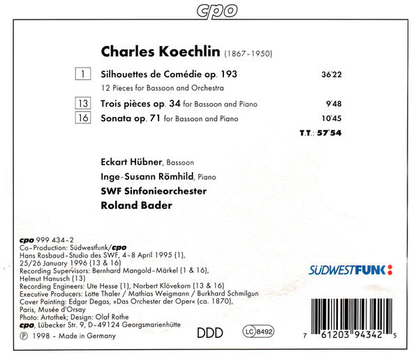 Charles Koechlin, Eckart Hübner, SWF-Sinfonieorchester* : Works For Bassoon (CD)