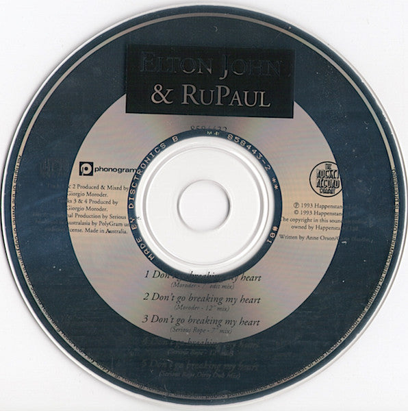 Elton John & RuPaul : Don't Go Breaking My Heart (CD, Single, Car)