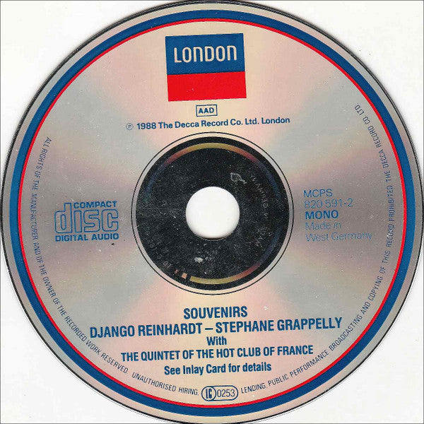 Django Reinhardt & Stephane Grappelly* With The Quintet Of The Hot Club Of France* : Souvenirs (CD, Comp, Mono)