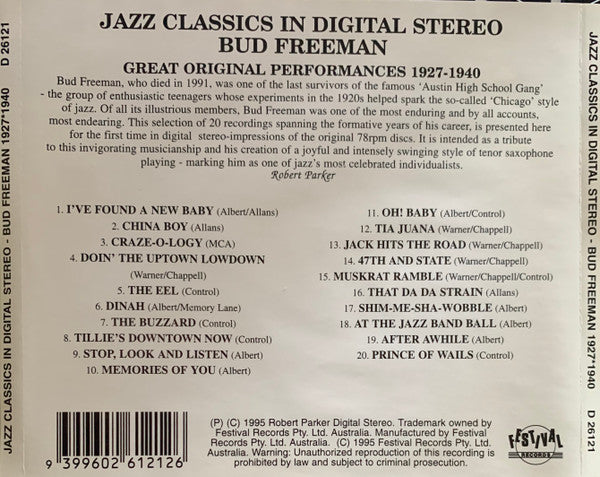 Bud Freeman : Great Original Performances 1927-1940 (CD, Comp, RM)
