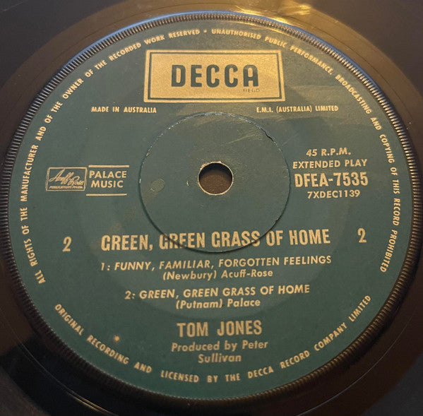 Tom Jones : Green, Green Grass Of Home (7", EP, Alt)