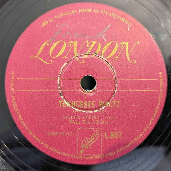Anita O'Day With The All Stars* : Tennessee Waltz / Yea Boo (Shellac, 10")