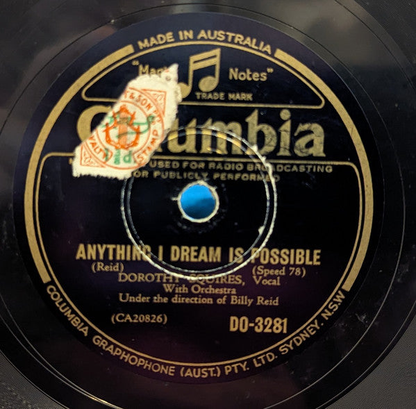 Dorothy Squires : So Tired / Anything I Dream Is Possible (Shellac, 10")