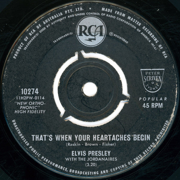 Elvis Presley With The Jordanaires : All Shook Up (7", Single, Rou)