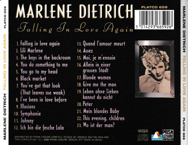 Marlene Dietrich : Falling In Love Again (CD, Comp)