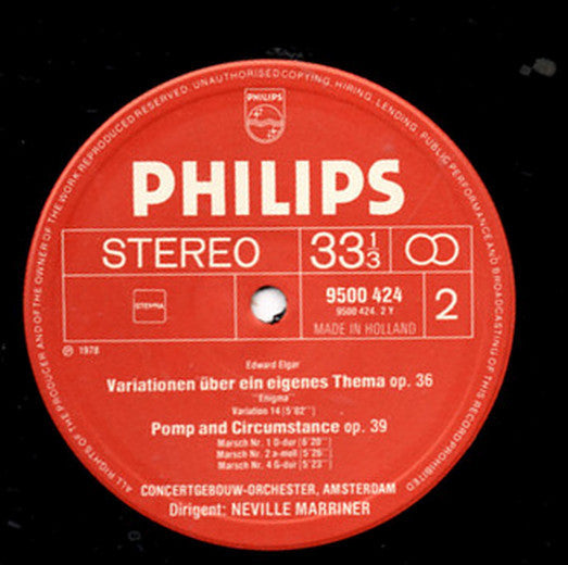 Sir Edward Elgar, Concertgebouworkest, Sir Neville Marriner : "Enigma" Variations / "Pomp And Circumstance" Marches Nos. 1,2,&4 (LP)