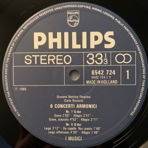 G. B. Pergolesi* / U. W. van Wassenaer* – I Musici, Pina Carmirelli : 6 Concerti Armonici / Concerto Di Violino Solo Con Più Stromenti / Concerto A Cinque (2xLP, Album + Box)