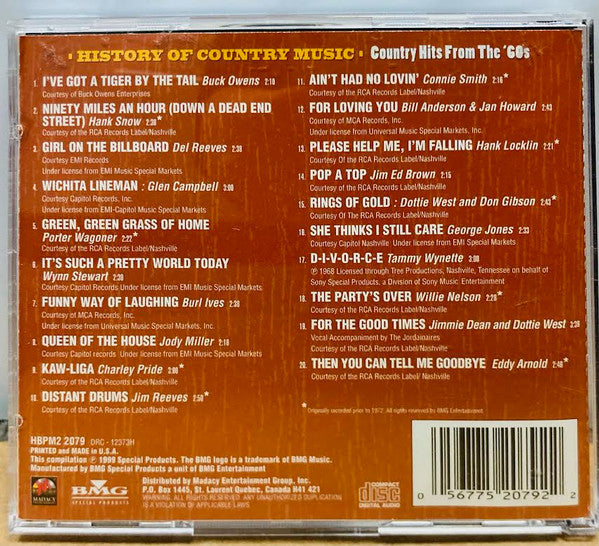Various : History Of Country Music: Country Hits From The '60s (CD, Comp)