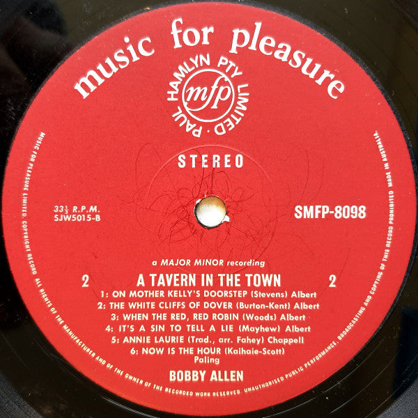 Bobby Allen (6) : A Tavern In The Town (The Honky Tonk Piano Of Bobby Allen) (LP, RE)