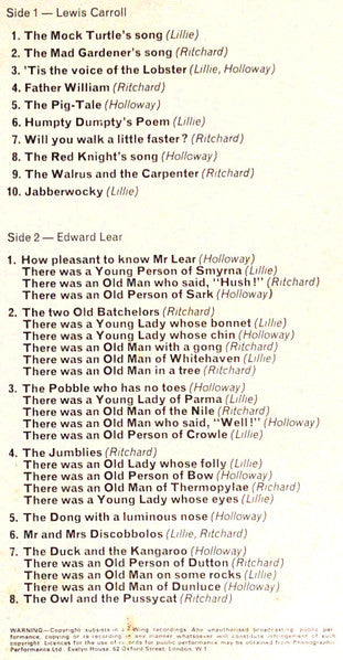 Lewis Carroll And Edward Lear (2) with Beatrice Lillie, Cyril Ritchard & Stanley Holloway : Nonsense Verse (LP)