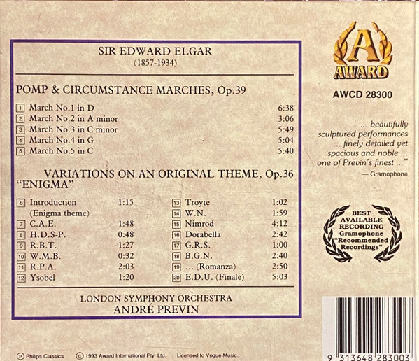 Sir Edward Elgar - André Previn, Royal Philharmonic Orchestra : Elgar: Pomp & Circumstance Marches, Enigma Variations (CD, Album)