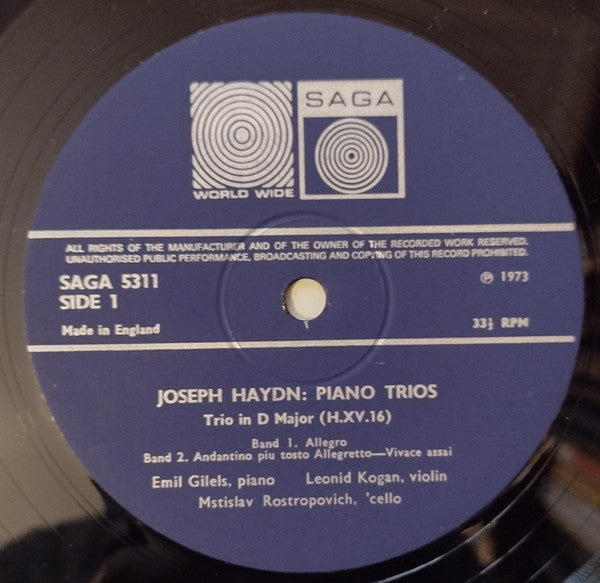 Gilels*, Rostropovitch* & Kogan*, Haydn* : Piano Trios 16 & 27 (LP, Album, Blu)