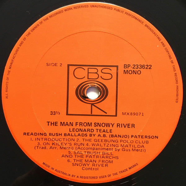 Leonard Teale : The Man From Snowy River - Leonard Teale Reading Bush Ballads By A. B. (Banjo) Paterson (LP, Mono)