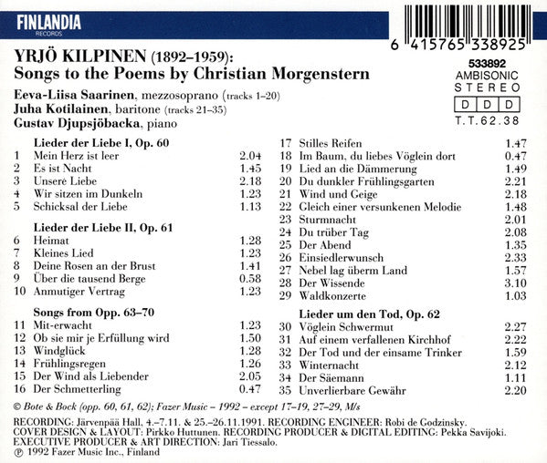 Yrjö Kilpinen, Eeva-Liisa Saarinen, Juha Kotilainen, Gustav Djupsjöbacka : Morgenstern-Lieder (CD, Amb)