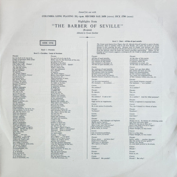 Rossini* : The Barber Of Seville Highlights (LP, Album, Mono)