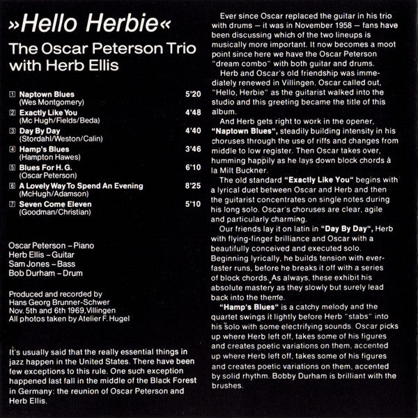The Oscar Peterson Trio With Herb Ellis : Hello Herbie (CD, Album, RE)