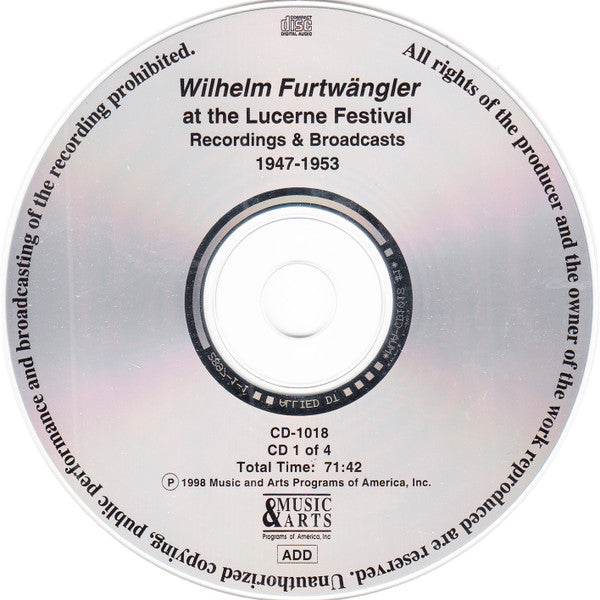 Wilhelm Furtwängler : Wilhelm Furtwängler At The Lucerne Festival, 1947-1953 Recordings & Broadcasts (4xCD, Comp)