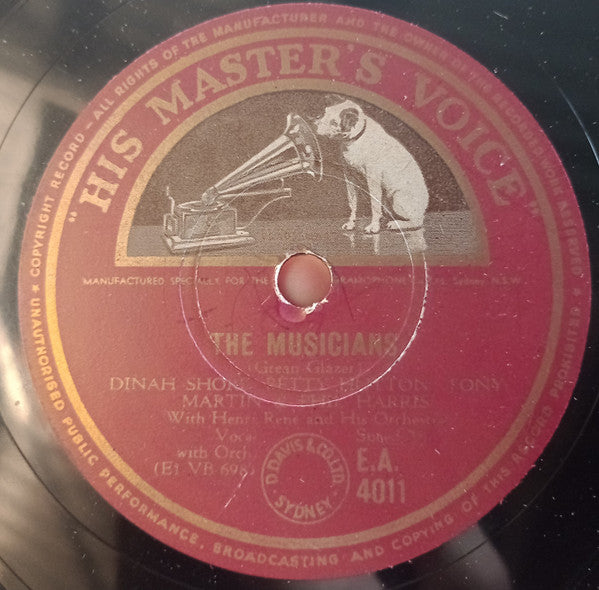 Betty Hutton, Dinah Shore, Phil Harris, Tony Martin (3), Henri René And His Orchestra : The Musicians / How D'ye Do And Shake Hands (Shellac, 10")