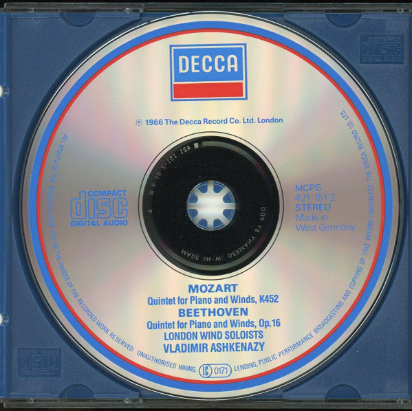 Wolfgang Amadeus Mozart, Ludwig van Beethoven, Vladimir Ashkenazy, London Wind Soloists : Quintet In E Flat, K.452 / Quintet In E Flat, Op.16 (CD, RE, RM, PDO)