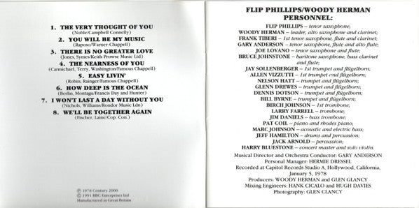 Flip Phillips / Woody Herman : Together Flip & Woody (CD, Album, RE)