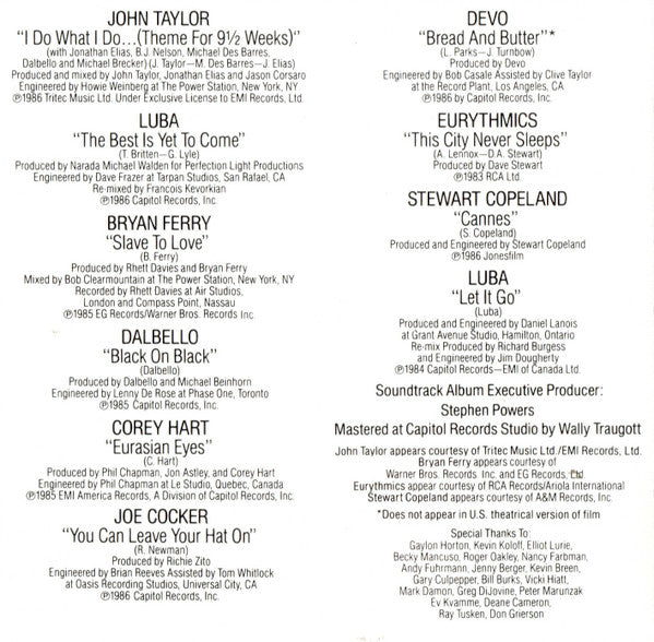 Various : 9½ Weeks - Original Motion Picture Soundtrack (CD, Comp)