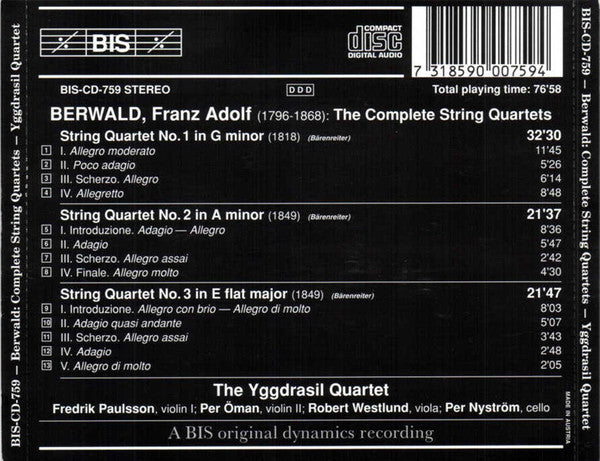 Franz Berwald – The Yggdrasil Quartet : The Complete String Quartets (CD)