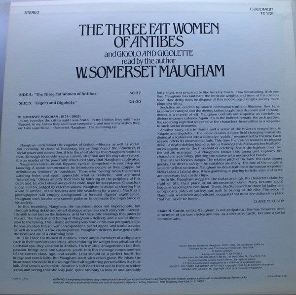 W. Somerset Maugham : The Three Fat Women Of Antibes And Gigolo And Gigolette (LP, RE)