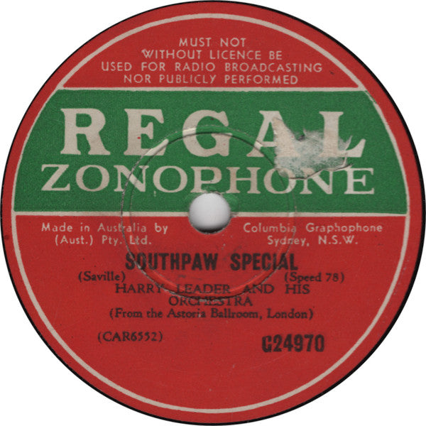 Harry Leader And His Orchestra : Cossack Patrol / Southpaw Special (Shellac, 10")