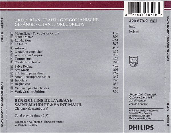 Benediktiner Mönche Der Abtei Saint-Maurice & Saint-Maur : Salve Regina (Gregorian Chant • Gregorianische Gesänge • Chants Grégoriens) (CD, Album, RE, RM)