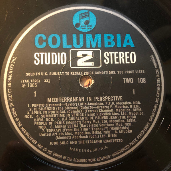 Judd Solo And The Italiano Quartetto : Mediterranean In Perspective (LP, Album)
