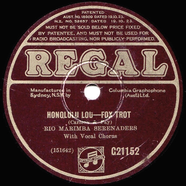 Rio Marimba Serenaders : Just A Lei Of Roses / Honolulu Lou (Shellac, 10")