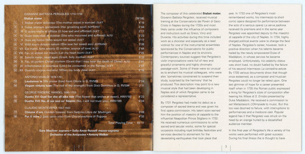 Pergolesi*, Monteverdi*, Handel*, Vivaldi* - Sara Macliver, Sally-Anne Russell, Orchestra Of The Antipodes, Antony Walker : Baroque Duets (CD)