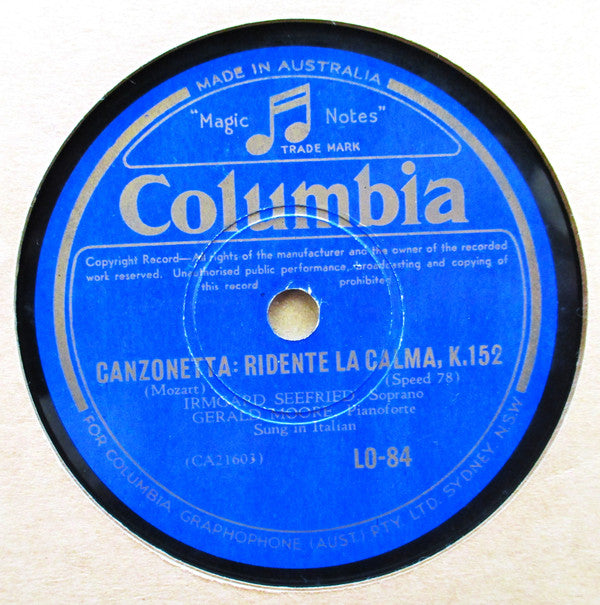 Irmgard Seefried : Canzonetta: Ridente La Calma, K.152 / An Chloe, K.524 (Shellac, 10", Mono)