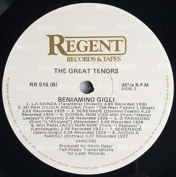 Beniamino Gigli : The Great Tenors (LP, Comp)