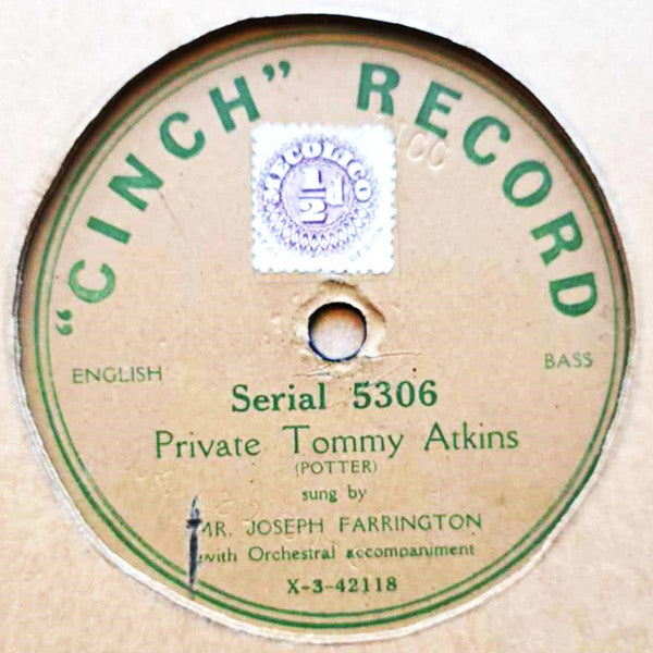 Joseph Farrington : Soldiers Of The King / Private Tommy Atkins (10", Mono)