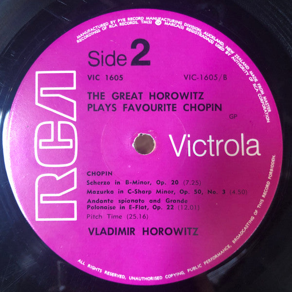 Chopin*, Vladimir Horowitz : The Great Horowitz Plays Favorite Chopin (LP, Album, Mono)