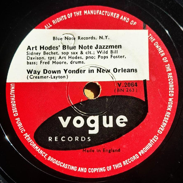 Art Hodes And His Blue Note Jazzmen : St. James Infirmary / Way Down Yonder In New Orleans (Shellac, 10", Mono)