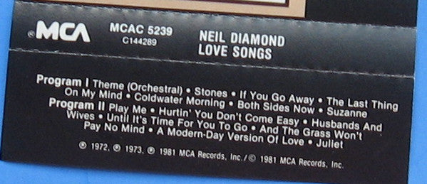 Neil Diamond : Love Songs (Cass, Comp, Club)