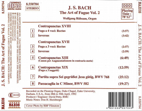 J. S. Bach* - Wolfgang Rübsam (2) : The Art Of Fugue, Vol. 2 (CD, Album)