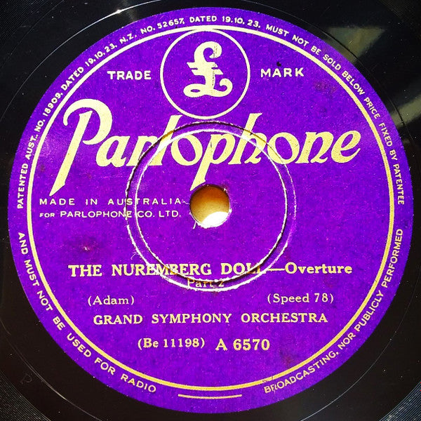 Grand Symphony Orchestra* : The Nuremberg Doll - Overture Part 1 / The Nuremberg Doll - Overture Part 2 (Shellac, 10", Mono)