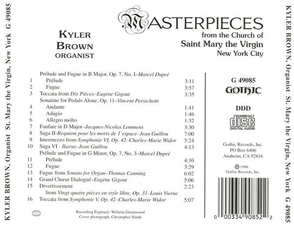 Kyler Brown (2) : Masterpieces From The Church Of Saint Mary The Virgin New York City (CD)