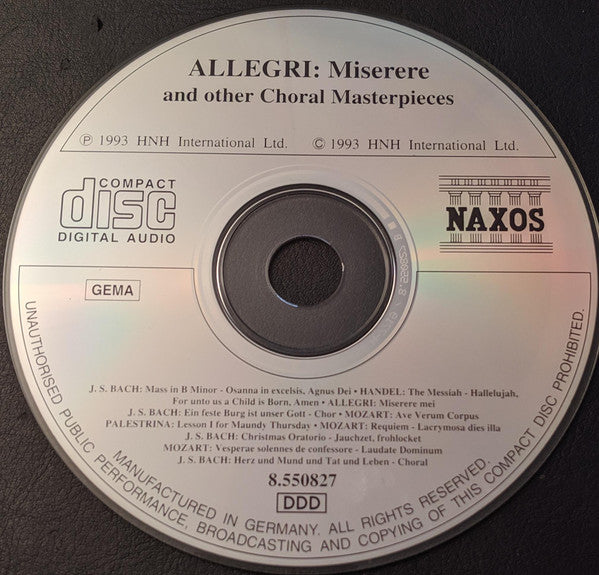 Various : Allegri: Miserere And Other Choral Masterpieces (CD, Comp)