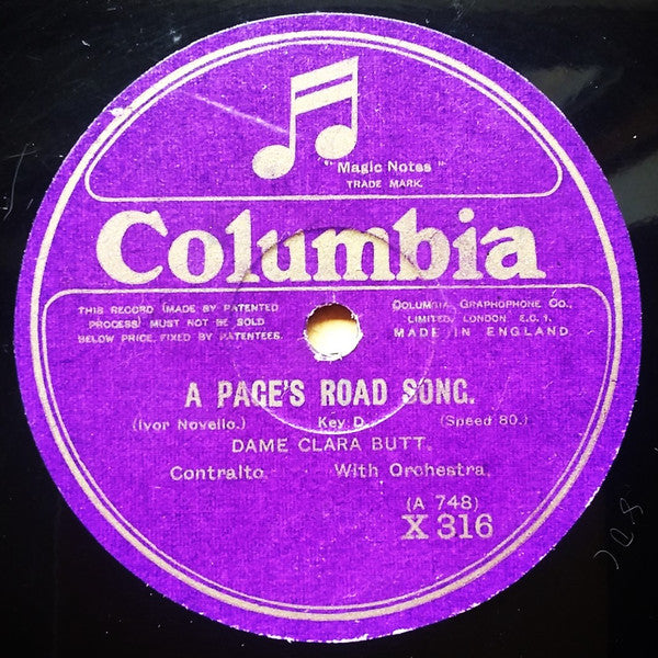 Clara Butt : Just A Ray Of Sunlight / A Page's Road Song (Shellac, 10", 80 RPM, Mono)