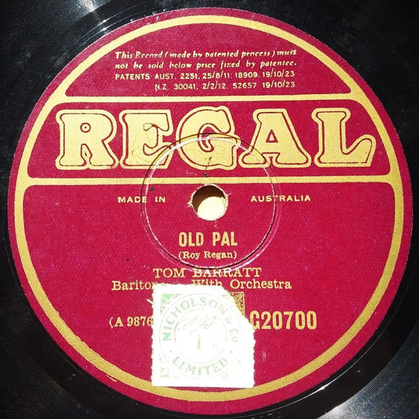 Tom Barratt : Old Pal / Will The Angels Play Their Harps For Me (Shellac, 10", Mono)