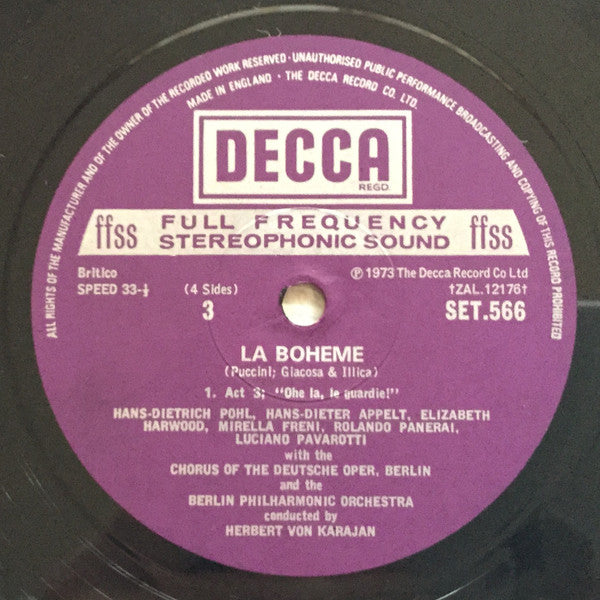 Puccini* - Pavarotti* · Freni* · Ghiaurov* · Harwood* · Panerai* · Maffeo* · Berlin Philharmonic Orchestra* · Herbert von Karajan : La Bohème (2xLP + Box)