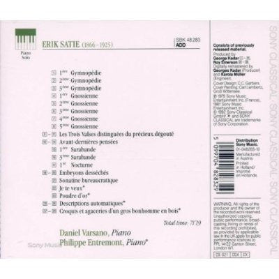 Satie* - Daniel Varsano / Philippe Entremont : Piano Works (CD, Comp, RM)