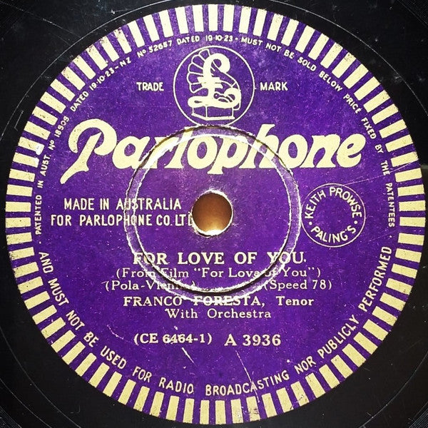 Franco Foresta* : For Love Of You / Under The Stars (Shellac, 10", Mono)